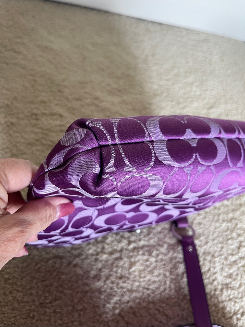 Coach Purple Signature “C” Getaway Shoulder Bag with Turn-Lock - Picture 7 of 7